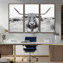 Highland Cow Wall Art Canvas Print – Black and White Western