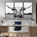 Highland Cow Wall Art Canvas Print – Black and White Western