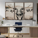 Texas Longhorn Wall Art Canvas Print – Framed Speckled Bull