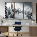 Snowy Pines Wall Art Canvas Print – Framed Ski Lift Winter