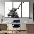 Longhorn Wall Art Canvas Print – Framed Monochrome Ranch Cow