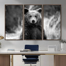 Grizzly Bear Wall Art Canvas Print – Framed Black White