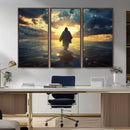 Jesus Walks Wall Art Canvas Print Framed Divine Sunset Art