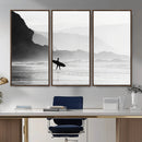 Surfer Beach Wall Art – Framed Black White Ocean Canvas by MyGreatCanvas | Canvas Wall Art Prints | Photo Prints & Wall Decor