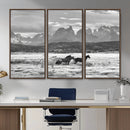Wild Horses Wall Art – Framed Black White Mountain Canvas by MyGreatCanvas | Canvas Wall Art Prints | Photo Prints & Wall Decor