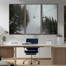 Ski Lift Wall Art Canvas Print – Snowy Pines Misty Landscape
