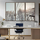 Frosty Pines Wall Art Canvas Print – Framed Cozy Cabin Ski