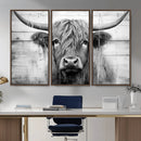 Black White Highland Cow Wall Art Canvas Print