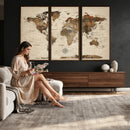 Vintage World Map Wall Art Canvas Print for Living Room,