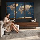 Navy Blue World Map Canvas Print – Framed Travel Map Wall