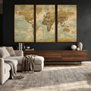 Vintage World Map Wall Art Canvas Print, Detailed World Map