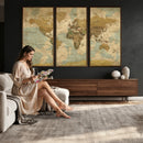 Vintage World Map Wall Art Canvas Print, Detailed World Map