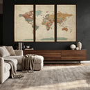 Vintage World Map Canvas Wall Art Print – Framed Modern