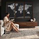 Black World Map Wall Art Canvas Print – Detailed Map of the