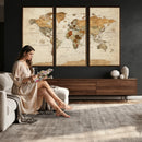 Rustic Vintage World Map Canvas Print – Framed Modern