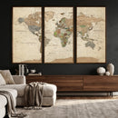 Framed World Map Wall Art for Home and Office Decor