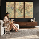 Vintage World Map Wall Art | Ready to Hang and Framed