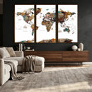 Watercolor World Map Canvas Print – Detailed Map of the