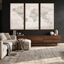 Antique Style World Map Canvas Print - Vintage Detailed