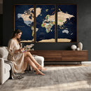 Minimalist World Map Canvas Wall Art - Watercolor Blue and