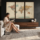 World Map Wall Art Canvas Print, Framed Rustic Atlas Art