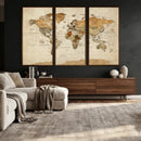Vintage World Map Canvas Print – Framed Rustic Detailed Map
