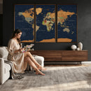 Modern World Map Canvas Print – Framed Detailed Map of the