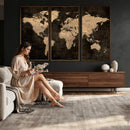 Brown World Map Canvas Print – Modern Travel Map Wall Art,