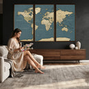 Minimal Vintage World Map Canvas Wall Art Print, Neutral