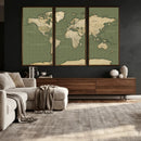 Vintage World Map Canvas Wall Art Print, Classic Global Map