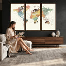 Framed World Map Wall Art Canvas Print for Living Room and