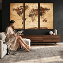 Modern Red and Gray World Map Canvas Print – Framed Wall Art