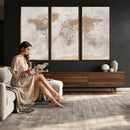 Detailed World Map Wall Art Canvas Print for Home and Office Decor