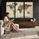 Vintage World Map Canvas Wall Art – Framed Travel Map for