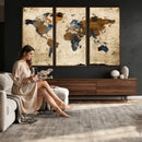 World Map Wall Art – Rustic Earth Tone Canvas Print, Antique