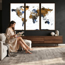 Colorful Watercolor World Map Canvas Wall Art – Framed