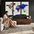 World Map Wall Art Canvas Print, Modern Decorative Framed