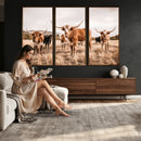 Texas Longhorn Cattle Wall Art Canvas Print, Sepia Western