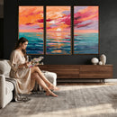 Bold Palette Knife Ocean Sunset Canvas — Orange Pink Teal by MyGreatCanvas | Canvas Wall Art Prints | Photo Prints & Wall Decor