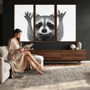 Funny Raccoon Canvas Wall Art, Black White Hands Up Animal Photo Print, Humorous Wildlife Decor, Kids Room Nursery Art, Quirky Animal Gift by MyGreatCanvas | Canvas Wall Art Prints | Photo Prints & Wall Decor