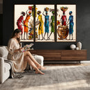 African Folk Art Canvas Wall Art, Colorful African Women Village Painting Print, Tribal Ethnic Home Decor, Vibrant African Art, Living Room