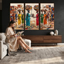 African Folk Art Canvas Wall Art, Colorful African Women Village Painting Print, Tribal Ethnic Home Decor, Vibrant African Art, Living Room