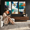 Blue Teal Abstract Canvas Wall Art, Modern Textured Painting Print, Navy Orange White Contemporary Art, Neutral Living Room Decor, Office Art by MyGreatCanvas | Canvas Wall Art Prints | Photo Prints & Wall Decor