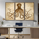 Sepia Octopus Wall Art Abstract Animal Canvas Print