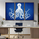 Large 3-Panel Blue Octopus Canvas Wall Art | Coastal Marine by MyGreatCanvas | Canvas Wall Art Prints | Photo Prints & Wall Decor