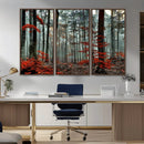 Autumn Forest Wall Art – Enchanting Red Leaves Canvas Print,