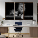 Large Black and White Lion Couple Wall Art Canvas Print –