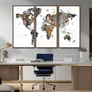 Modern Metallic World Map Canvas Wall Art – Framed