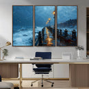Stormy Night at Beach Pier Oil Painting Large Wall Art