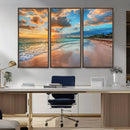 Serene Beach Sunset Wall Art | Coastal Ocean Canvas Print |
